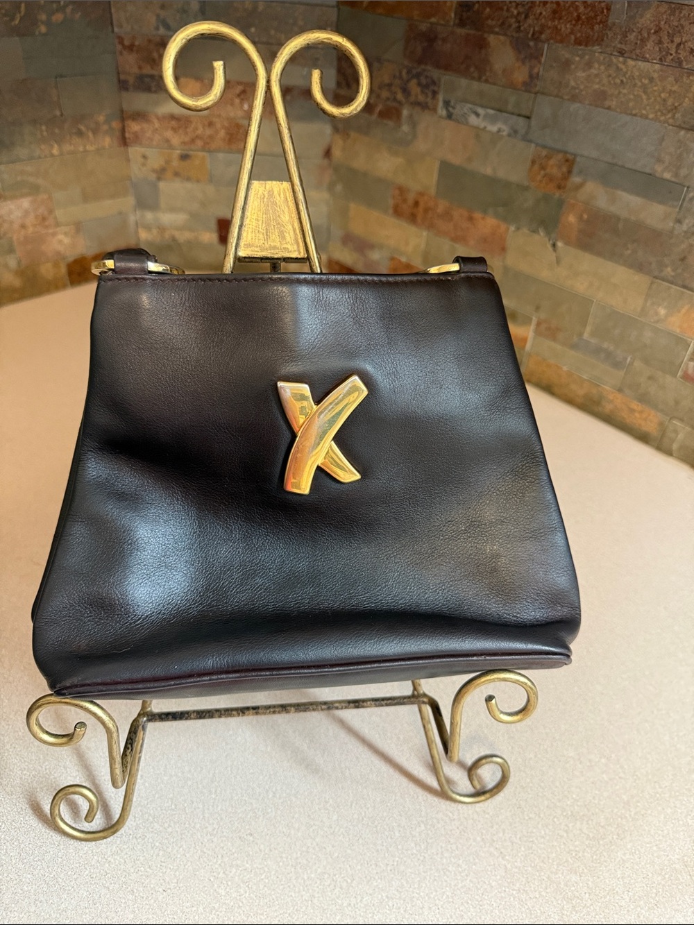 Vintage By Paloma Picasso Black Leather Shoulder Bag Made In Italy